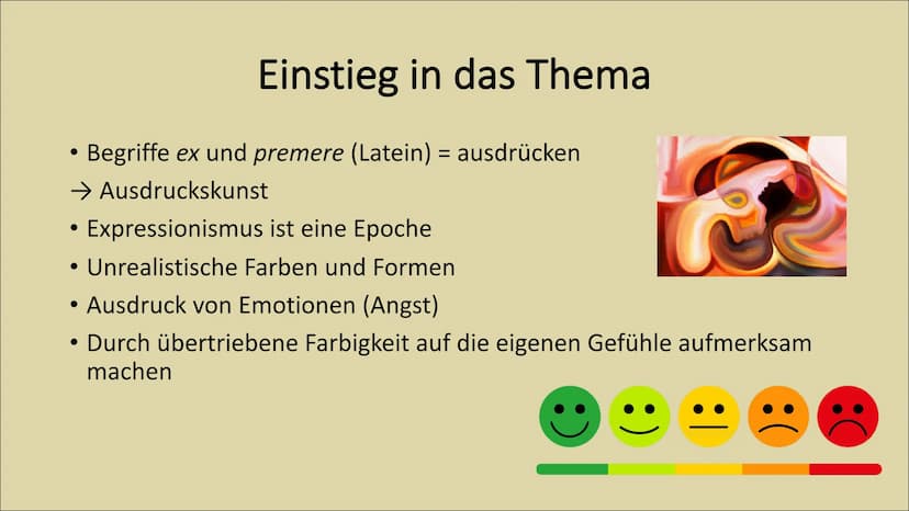 Expressionismus ●
●
●
Einstieg in das Thema
Zeitliche Einordnung
Historischer Kontext
Leitmotive
Ziel
Sprache
Lyrik
Gliederung
Bekannte Auto