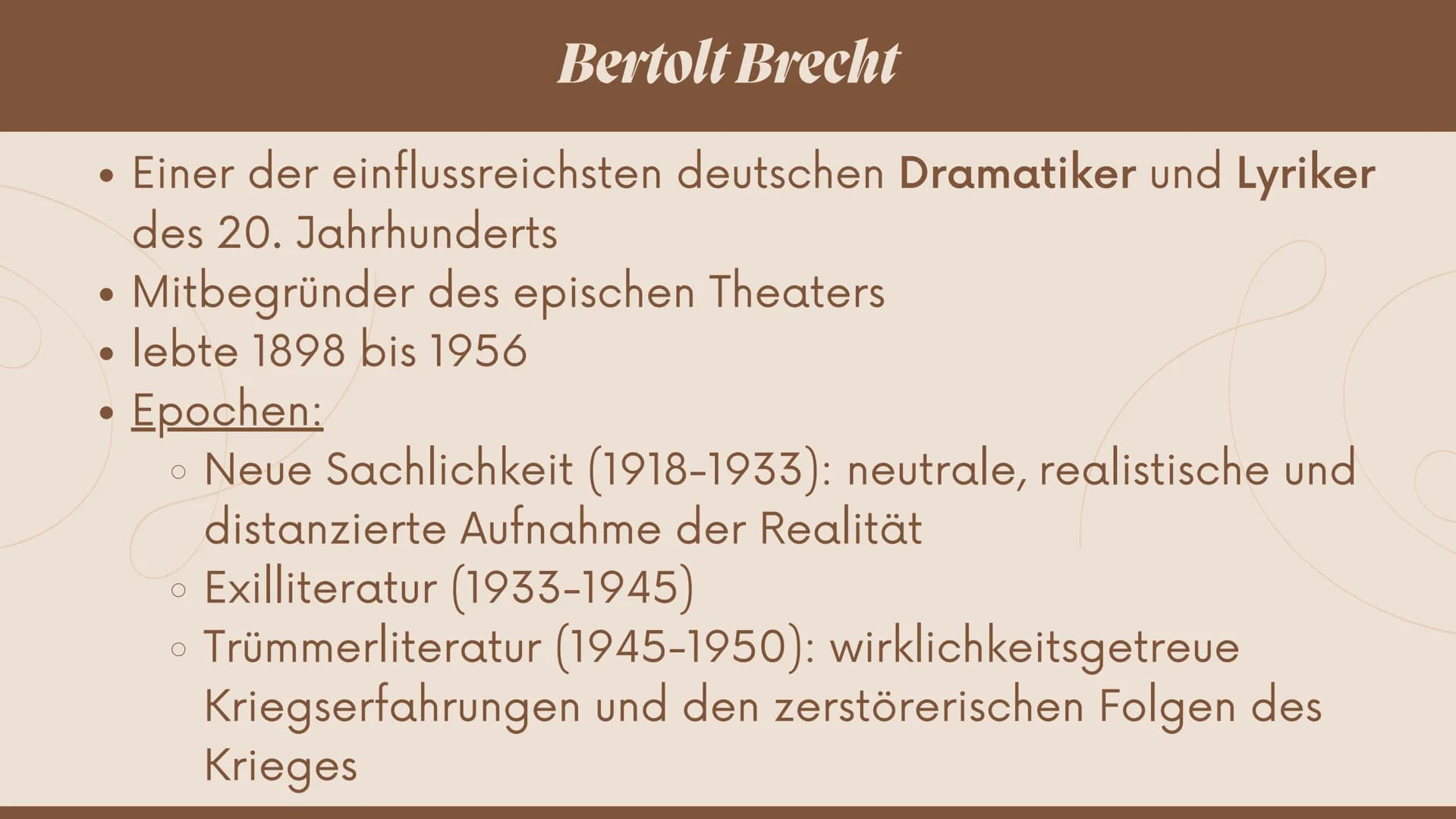 Der gute
Mensch von
Sezuan & das
epische
Theater
Linda und Mimi Der Tabakladen
SCHLAU
SOZIAL
YA
Inhalt
Bertolt Brecht
Lebenslauf
O
politisch