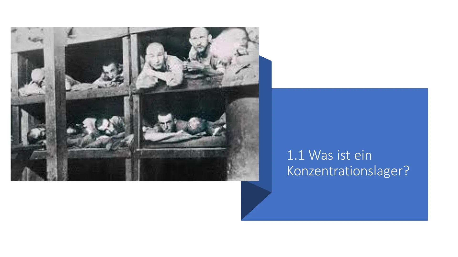  Konzentrationslager 1. Allgemein
1.1 Definition
1.2 Geschichte
2. Täter
3. Häftlinge und Opfer

Gliederung

4. Kz Anzug
5. Arten von Konzen