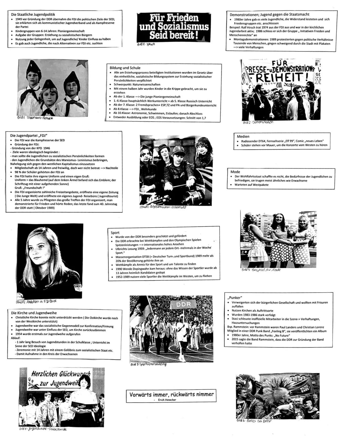 Die Staatliche Jugendpolitik
1949 vor Gründung der DDR übernahm die FDJ die politischen Ziele der SED;
sie erklärten sich als kommunistische