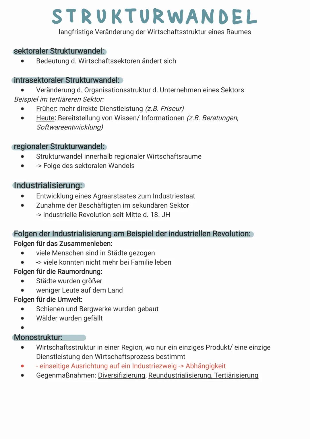 # STRUKTURWANDEL

langfristige Veränderung der Wirtschaftsstruktur eines Raumes

sektoraler Strukturwandel:
- Bedeutung d. Wirtschaftssektor