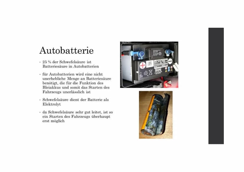 Inhalt
Am häufigsten verwendet
• Einsatz in der Industrie
.
.
.
.
Herstellung von
Düngemitteln
Aufschluss von Erzen
Herstellung von Sulfaten