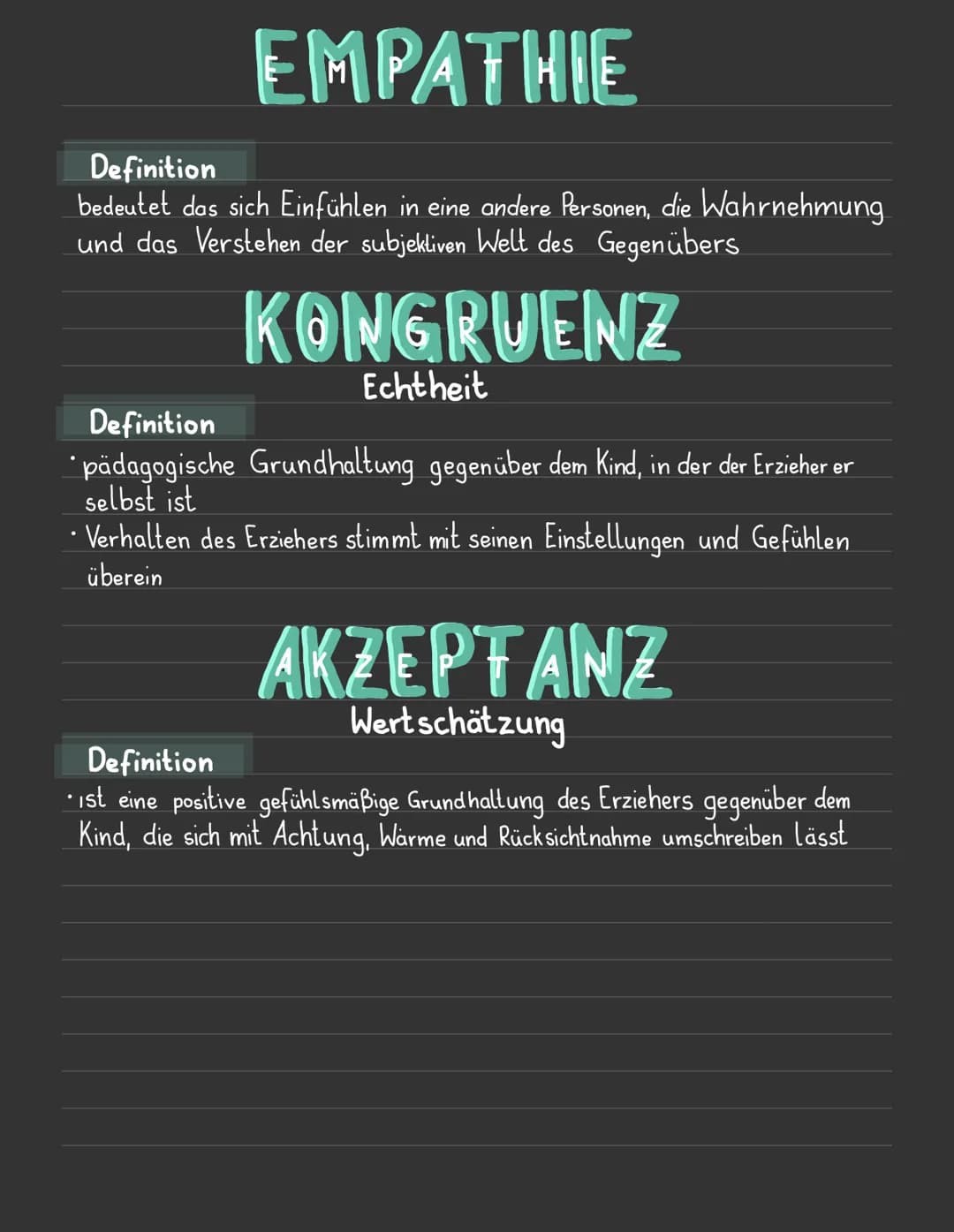 EMPATHIE
Definition
bedeutet das sich Einfühlen in eine andere Personen, die Wahrnehmung
und das Verstehen der subjektiven Welt des Gegenübe