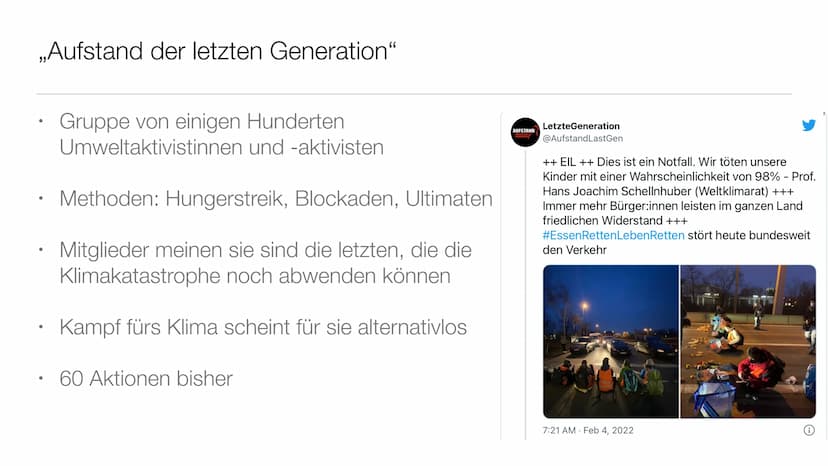 ,,Essen retten Leben retten"
Eine Umweltaktion mit umstrittenen Methoden
LETZ
ERAT
STAND Gliederung
1. Die Aktivistengruppe „Letzte Generati