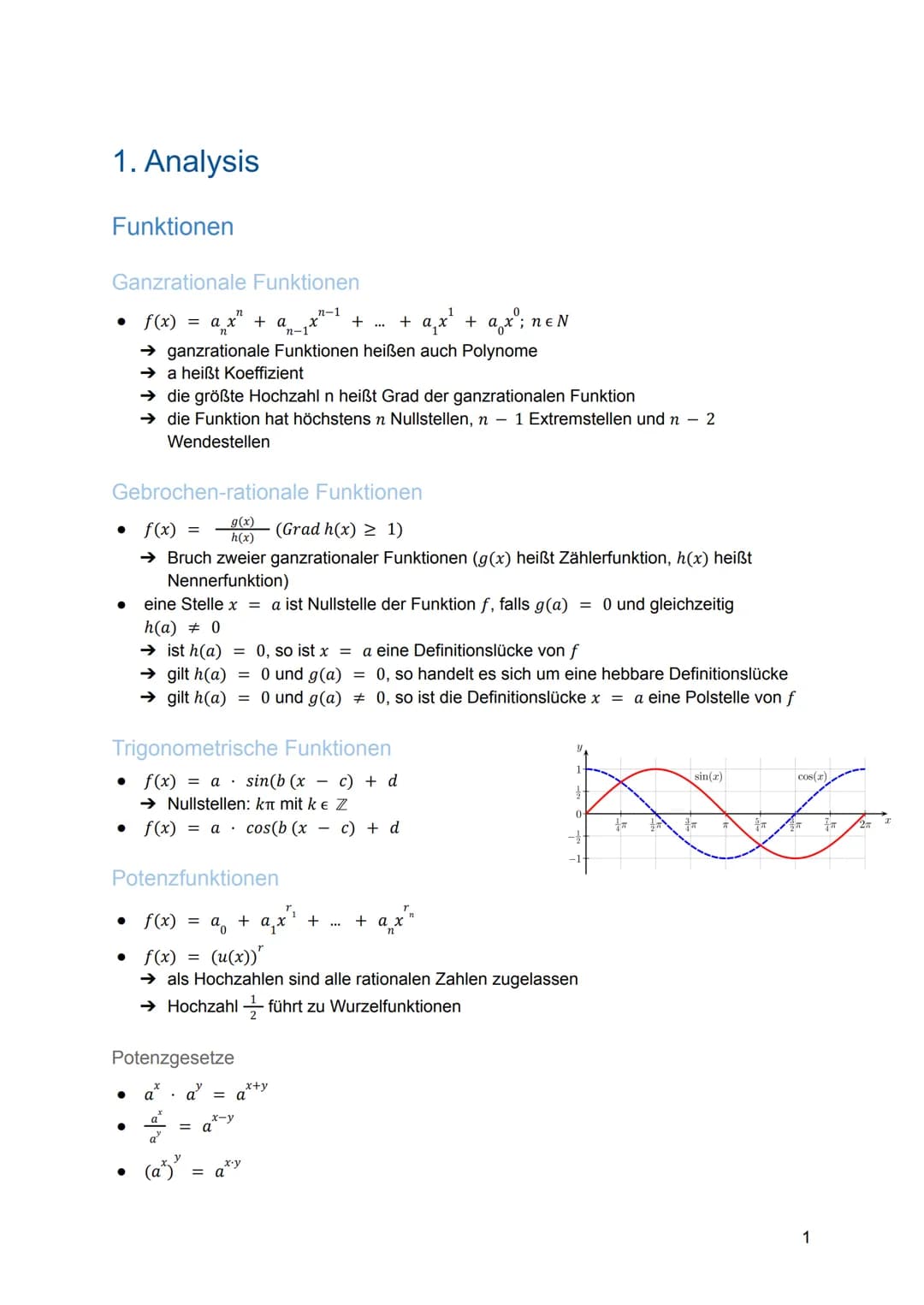 
<h2 id="analysis">Analysis</h2>
<h3 id="funktionen">Funktionen</h3>
<p>Die ganzrationalen Funktionen n-1 + a₁x¹ + ax; neN heißen auch Polyn