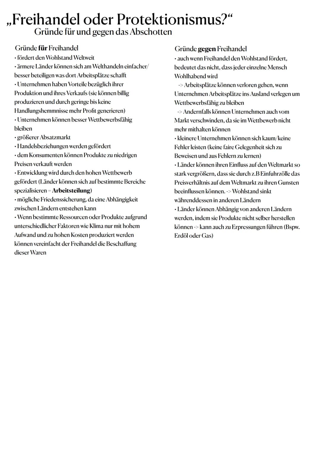 ,,Freihandel oder Protektionismus?"
Gründe für und gegen das Abschotten
Gründe für Protektionismus
. wenn Nationale Unternehmen nicht mehr
W