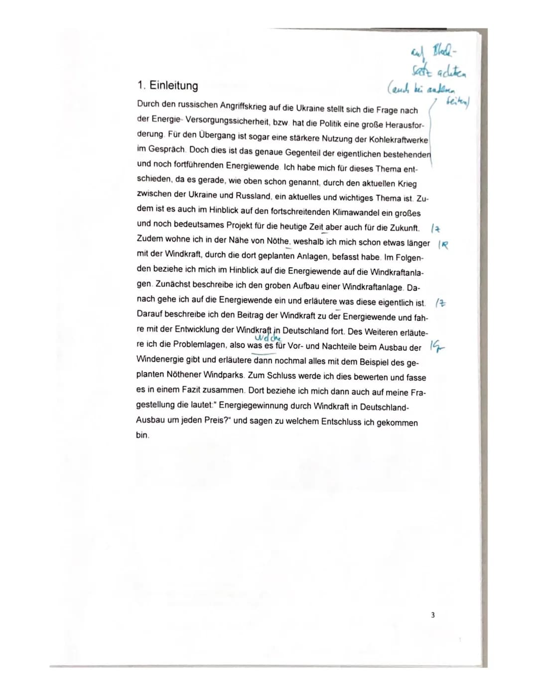 um
"Energiegewinnung durch Windkraft in Deutschland -
Ausbau um jeden Preis?"
Schriftliche Facharbeit im Fach Geographie LK.
08. April 2022
