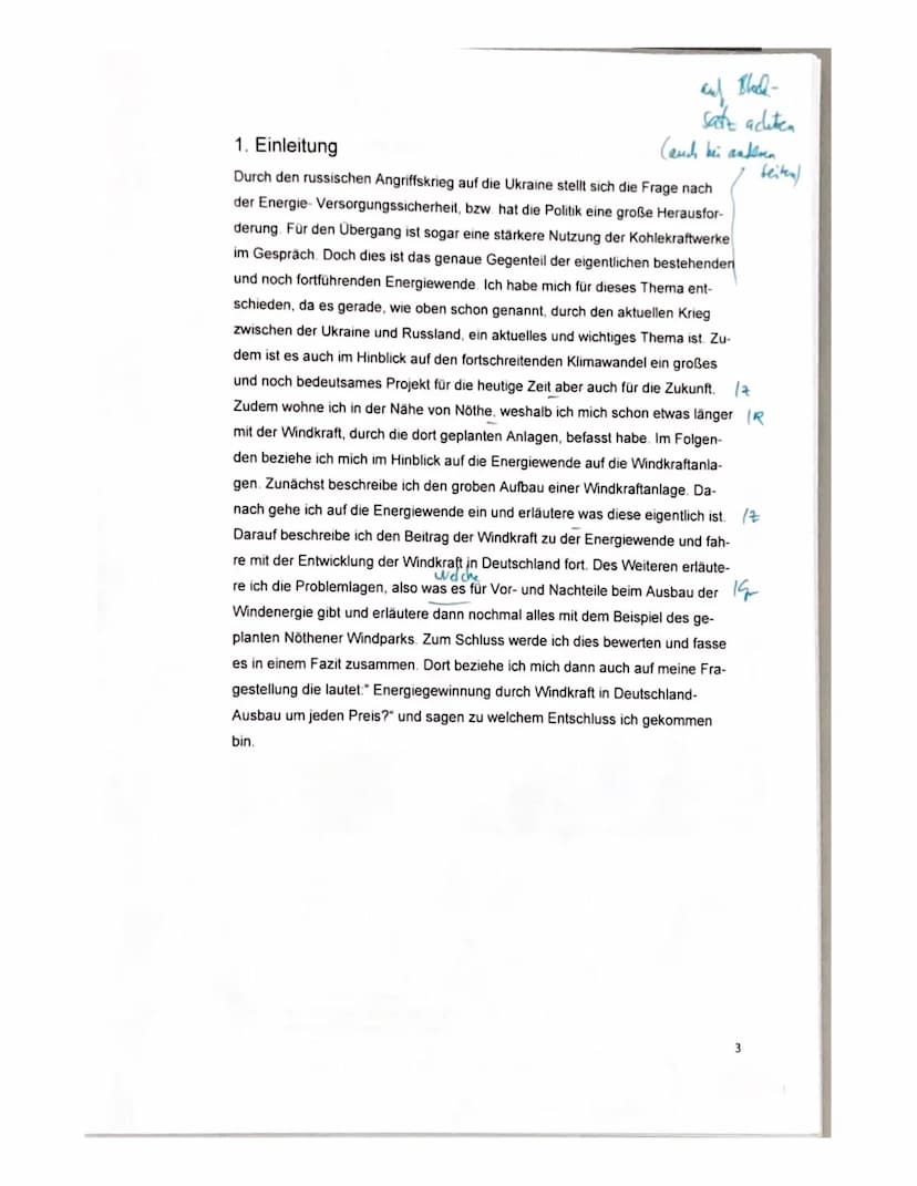 um
"Energiegewinnung durch Windkraft in Deutschland -
Ausbau um jeden Preis?"
Schriftliche Facharbeit im Fach Geographie LK.
08. April 2022
