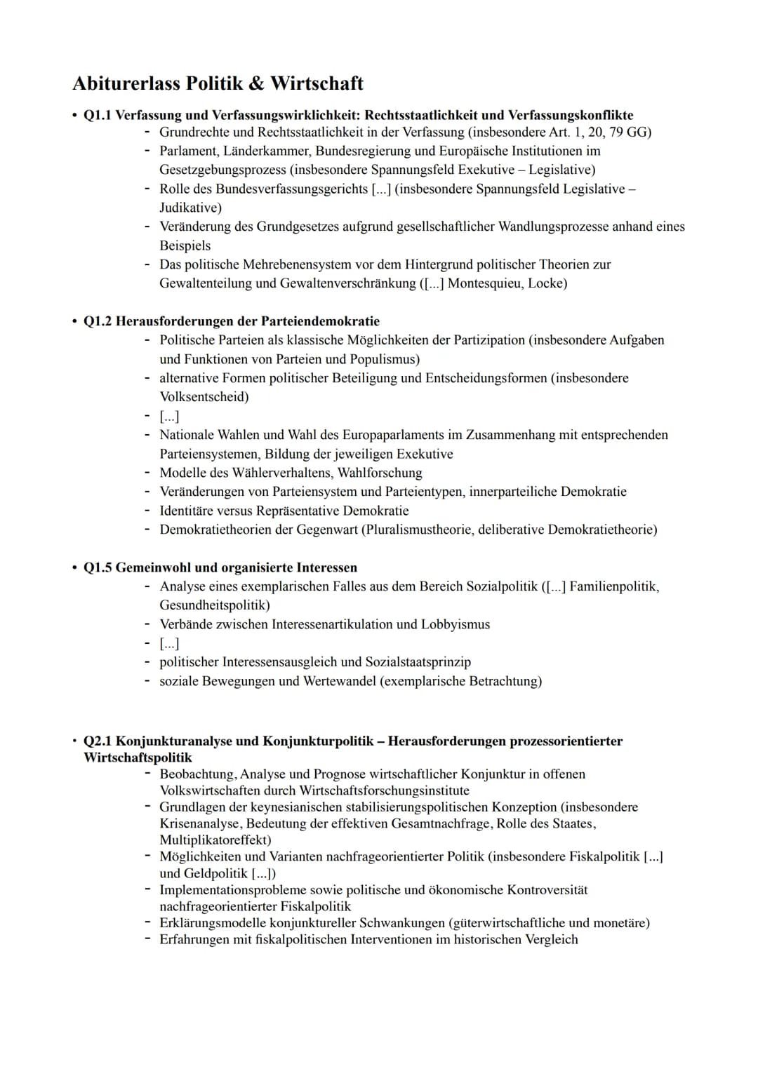 Abiturerlass Politik & Wirtschaft
• Q1.1 Verfassung und Verfassungswirklichkeit: Rechtsstaatlichkeit und Verfassungskonflikte
Grundrechte un