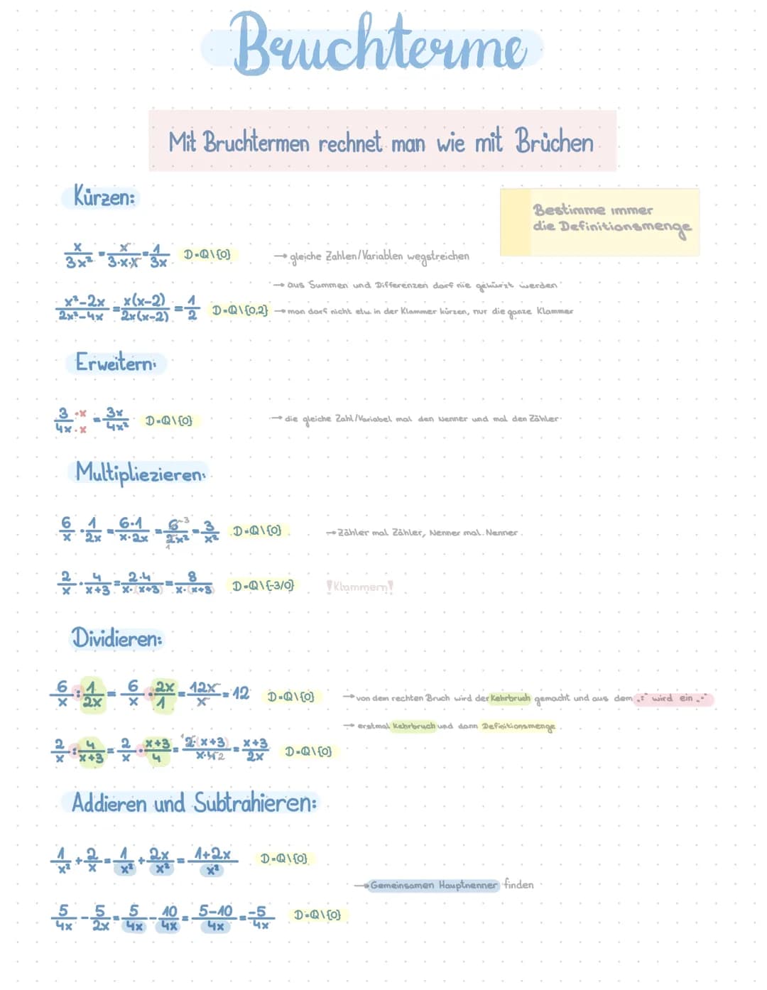 Kürzen:
3x² 3.xx 3x
x³-2x-x(x-2)
2x²-4x
Erweitern
3.x 3x
4x.x
4x²
=2(x-2)=2_D=Q\{0,2]}
2x+3
Mit Bruchtermen rechnet man wie mit Brüchen
D=Q\