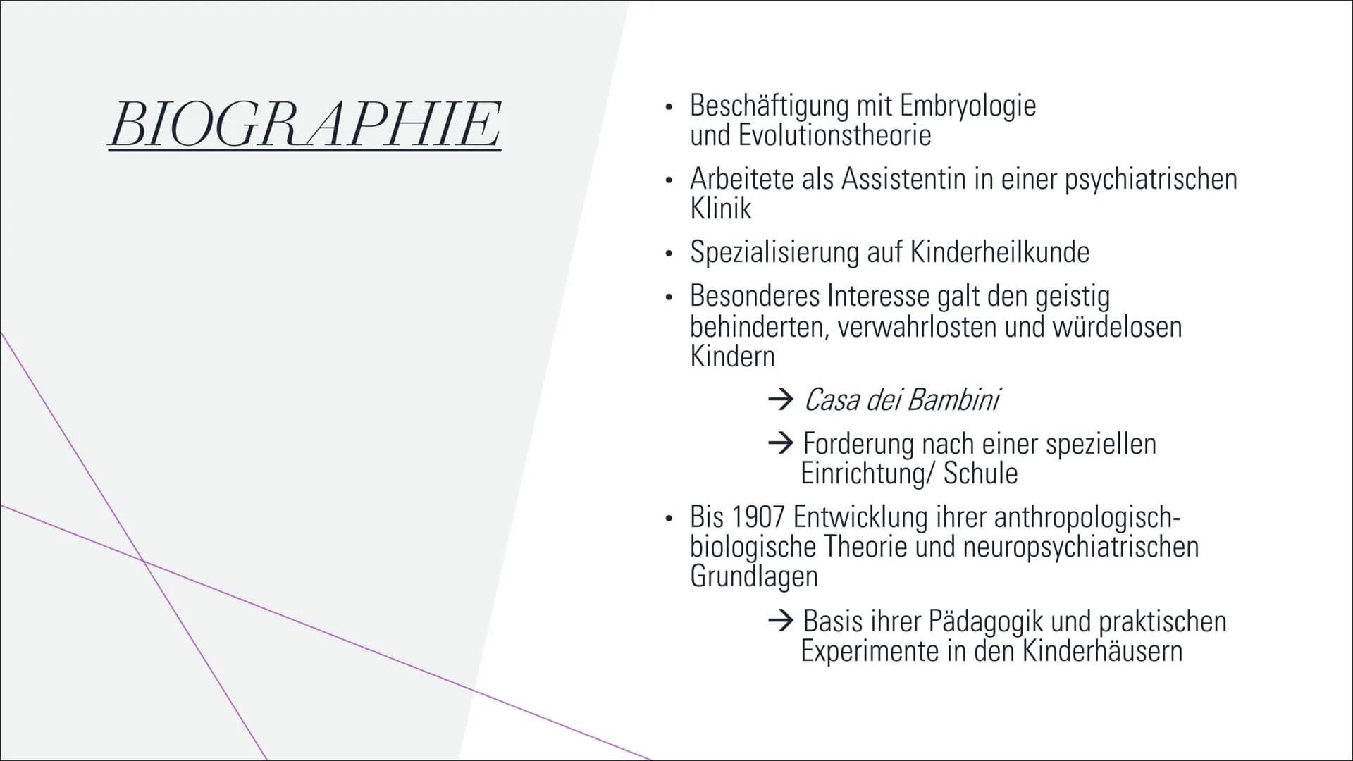 MARIA
MONTESSORI INHALTS-
VERZEICHNIS
Maria Montessori
Montessori- Schulen
Montessori Pädagogik
Biographie
Schulen
Ziele & Grundannahmen
Erz