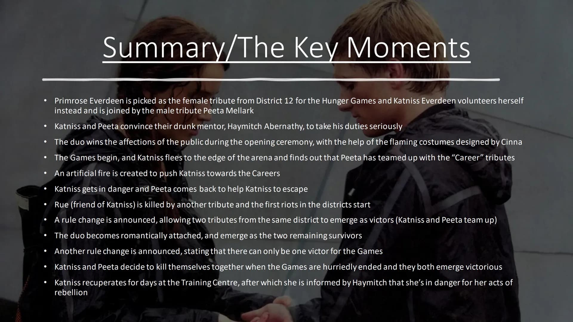 The Hunger
Games Table of Contents
Definition Utopia/Dystopia
General information
Summary/The Key Moments
Setting
Characters
Dystopian eleme