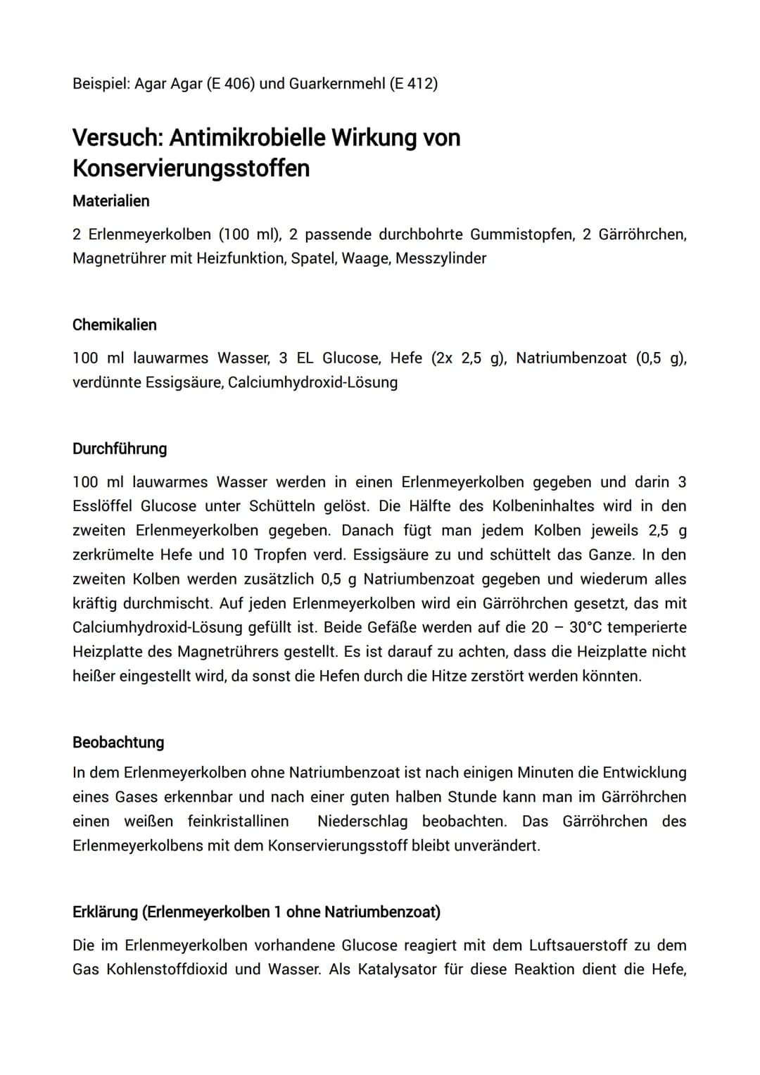 Antimikrobielle Wirkung von
Konservierungsstoffen
2 Erlenmeyerkolben (100 ml), 2 passende durchbohrte Gummistopfen, 2 Gärrährchen,
Magnetrüh