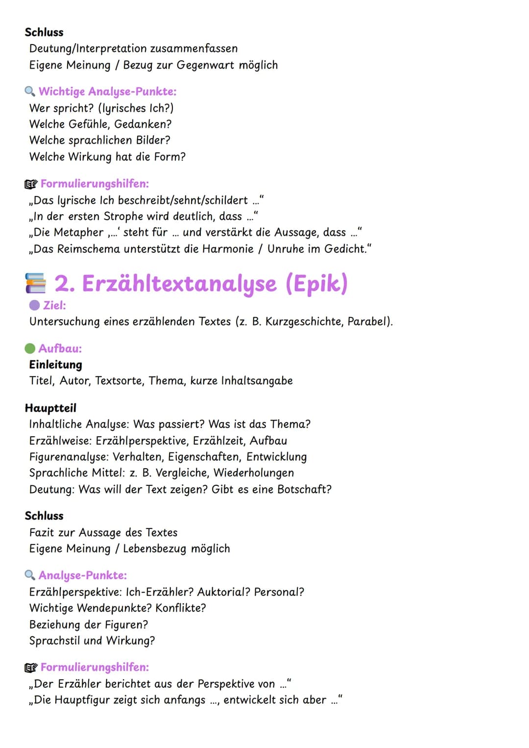 --- OCR Start ---
Schluss
Deutung/Interpretation zusammenfassen
Eigene Meinung / Bezug zur Gegenwart möglich
Wichtige Analyse-Punkte:
Wer sp