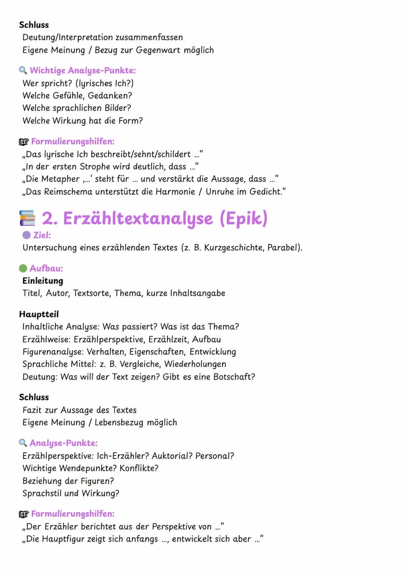 --- OCR Start ---
Schluss
Deutung/Interpretation zusammenfassen
Eigene Meinung / Bezug zur Gegenwart möglich
Wichtige Analyse-Punkte:
Wer sp