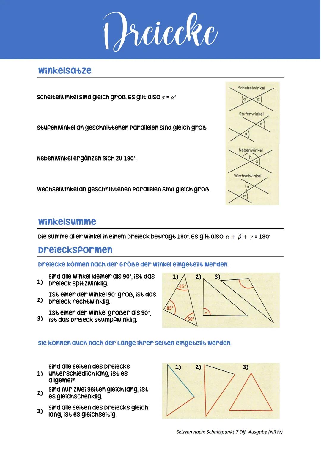 # Dreiecke

## winkelsätze

scheitelwinkel sind gleich groß. Es gilt also α = α'

Stufenwinkel
stufenwinkel an geschnittenen parallelen sind