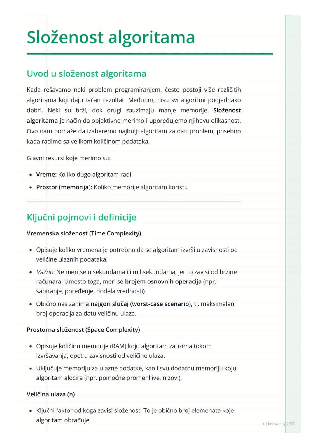 # Složenost algoritama

Uvod u složenost algoritama

Kada rešavamo neki problem programiranjem, često postoji više različitih
algoritama koj