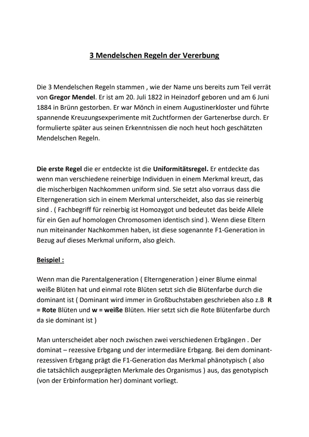 3 Mendelschen Regeln der Vererbung
Die 3 Mendelschen Regeln stammen, wie der Name uns bereits zum Teil verrät
von Gregor Mendel. Er ist am 2