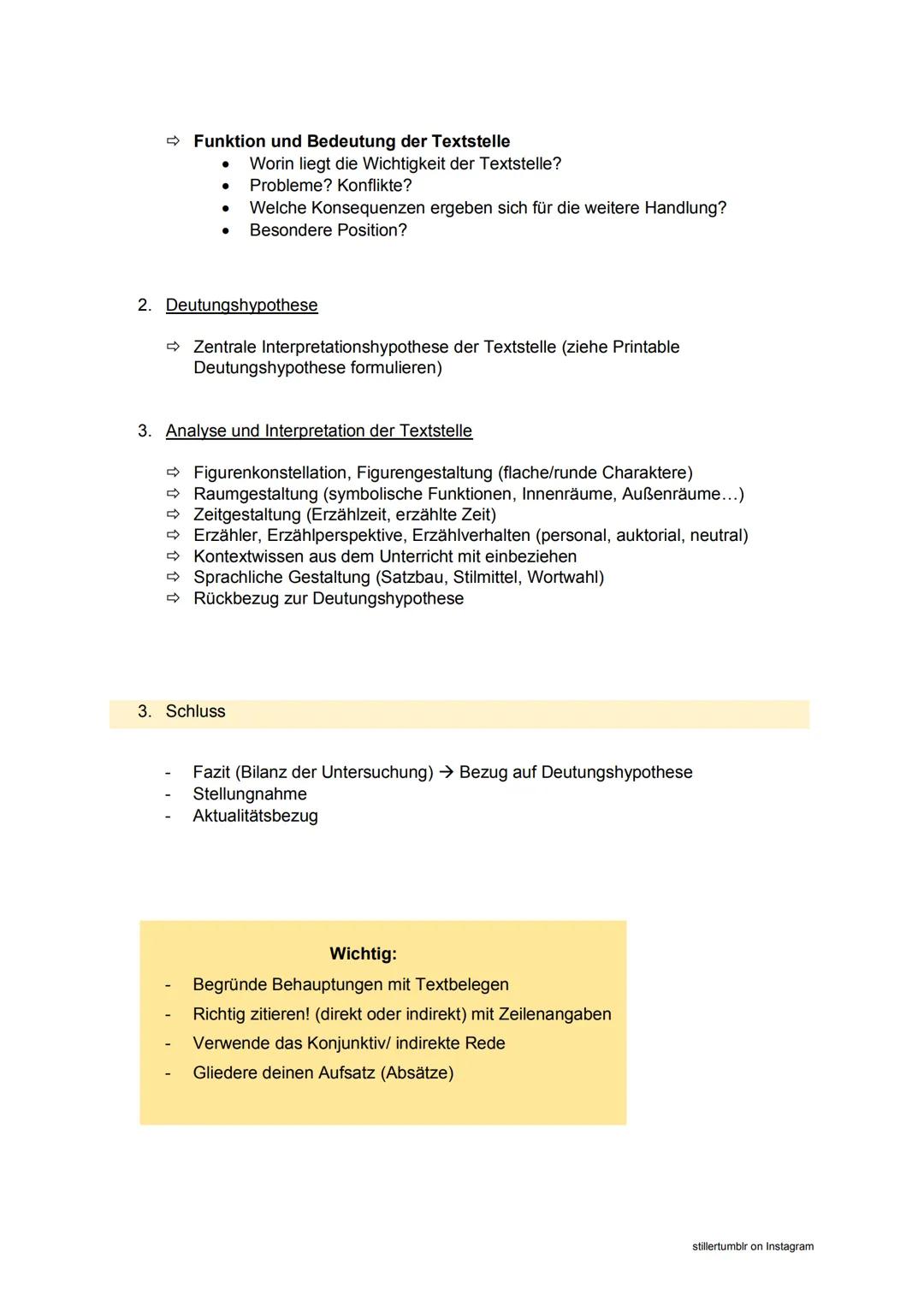 # Textstelleninterpretation
AUFBAU

Beachten der Aufgabenstellung:

Interpretiere die Textstelle und beziehe das für das Verständnis Wesentl