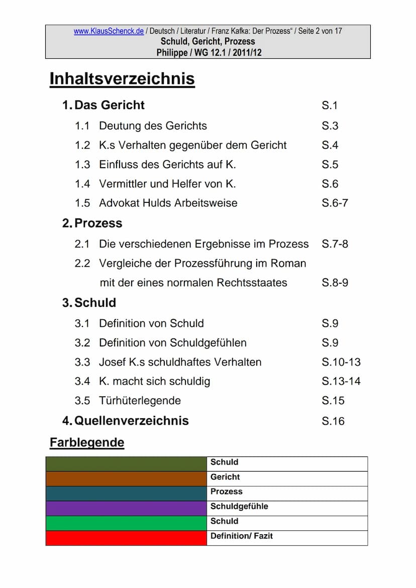 www.KlausSchenck.de/ Deutsch / Literatur / Franz Kafka: Der Prozess" / Seite 1 von 17
Schuld, Gericht, Prozess
Philippe / WG 12.1 / 2011/12

