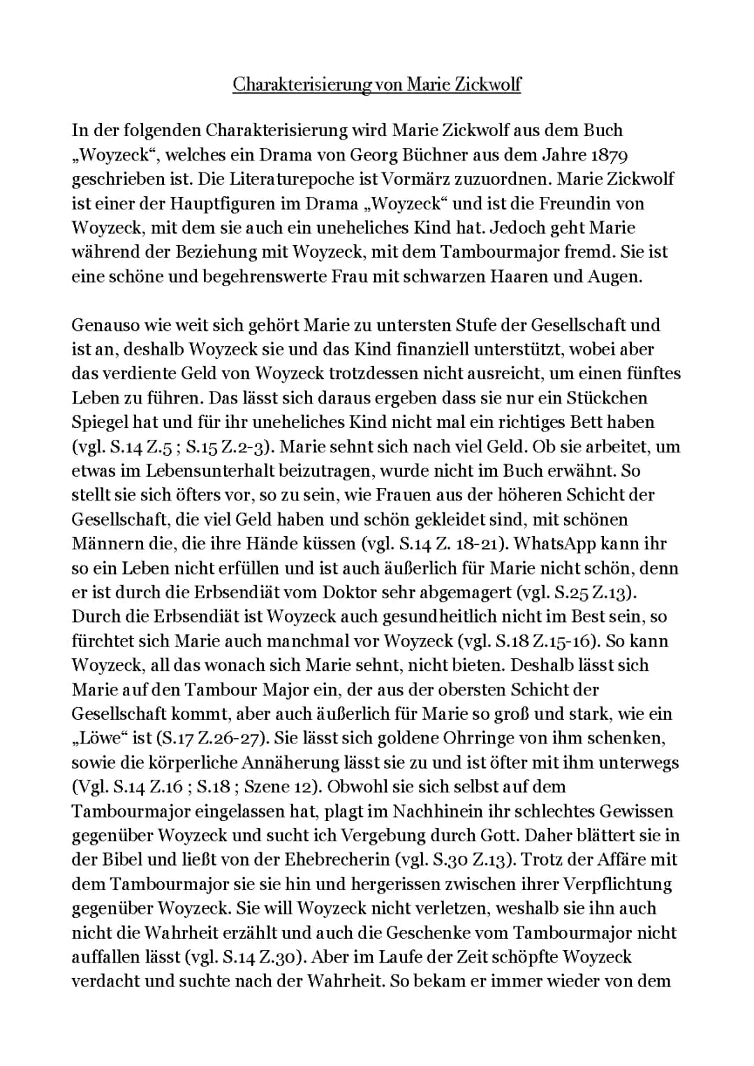 Caharkterisierung von Marie Zickwolf (Woyzeck)