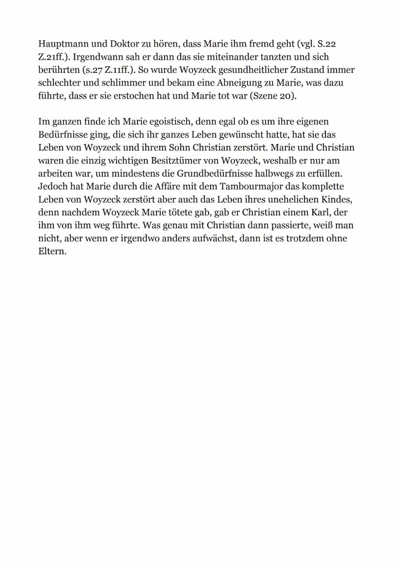 Charakterisierung von Marie Zickwolf
In der folgenden Charakterisierung wird Marie Zickwolf aus dem Buch
,,Woyzeck", welches ein Drama von G