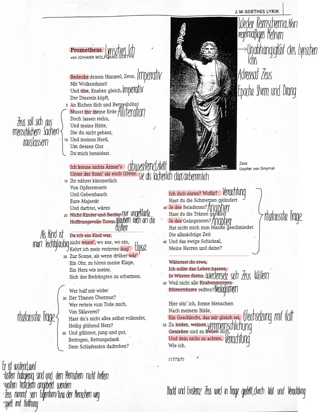 Zeus soll sich aus
menschlichen Sachen
rauslassen
Prometheus Lyrisches Ich
von JOHANN WOLFGANG GOETHE
rhetorische Frages
Bedecke deinen Himm
