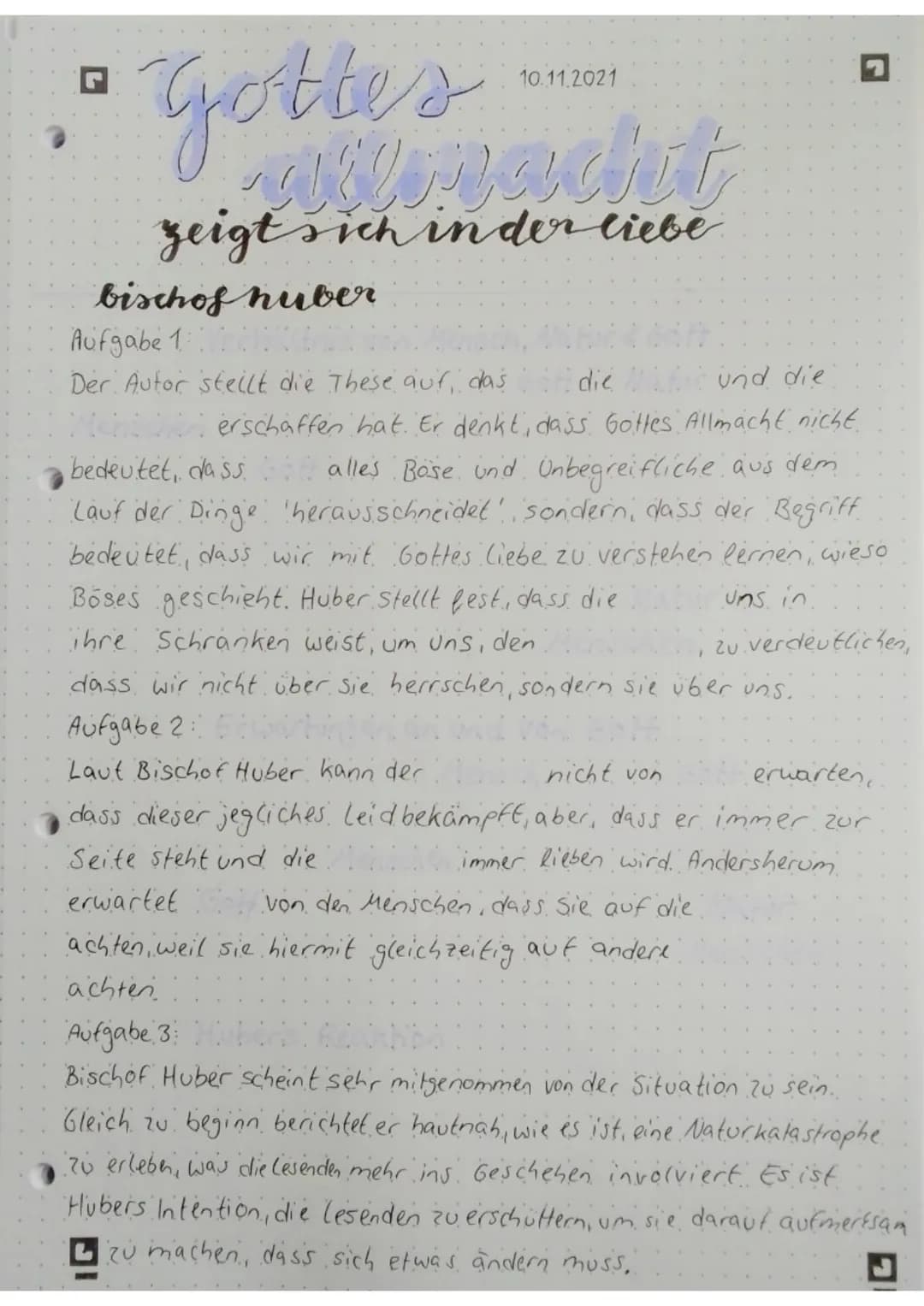 G
Gottes
allmacht
zeigt sich in der liebe
10.11.2021
bischof nuber
Aufgabe 1:1
Der Autor stellt die These auf, das die und die
bedeutet, das