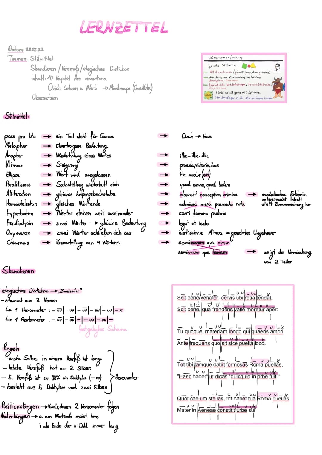 Stilmittel, Skandieren, Ars amaroria, Ovid (Leben u. Werke)