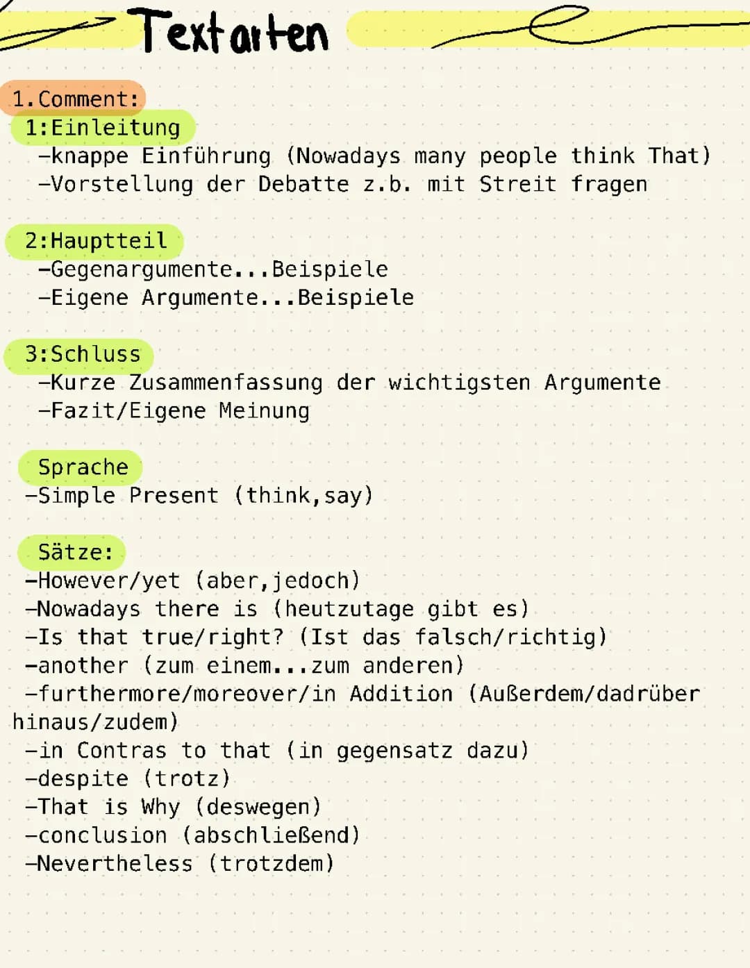 comment englisch Hilfestellung 