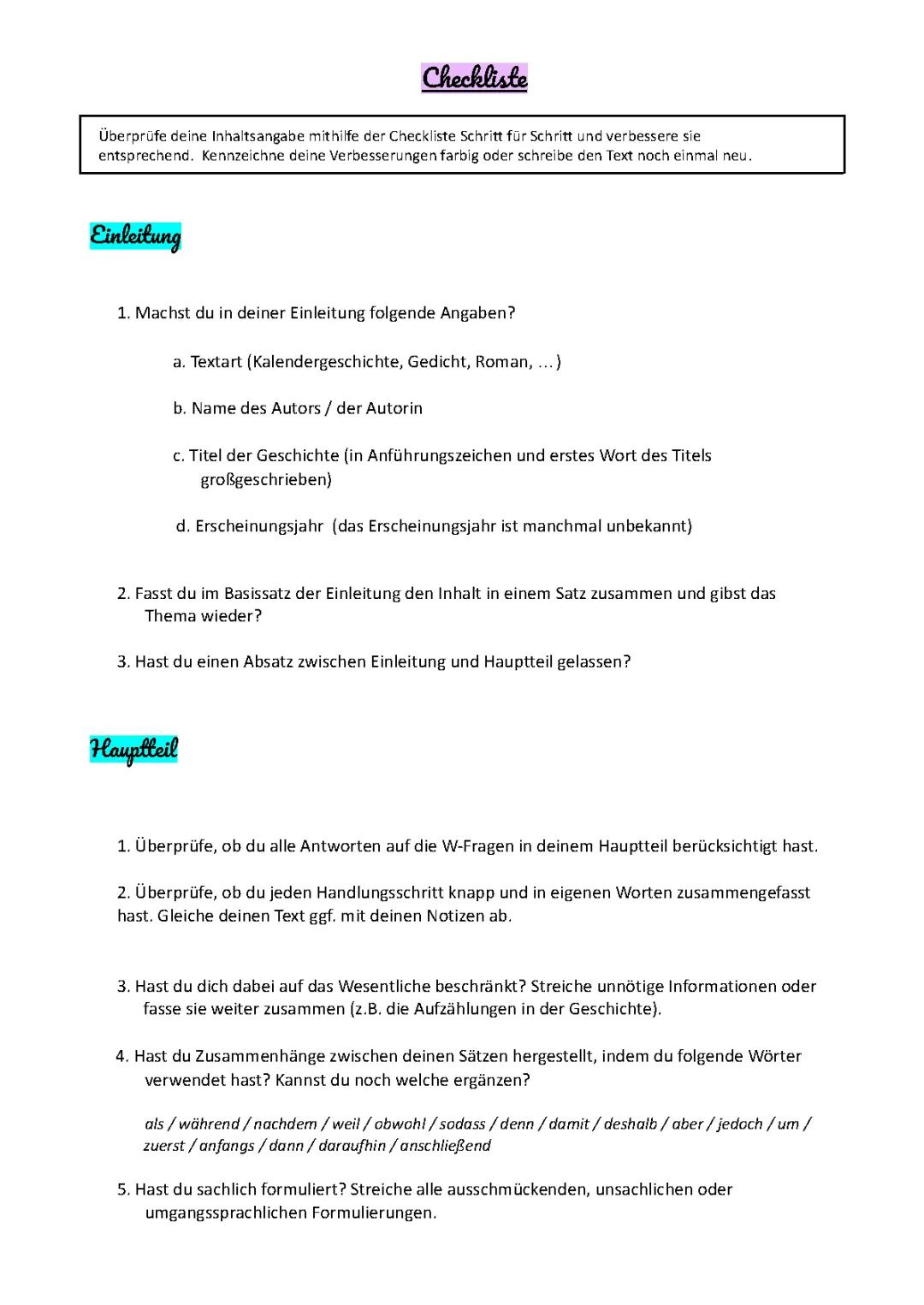 Inhaltsangabe schreiben