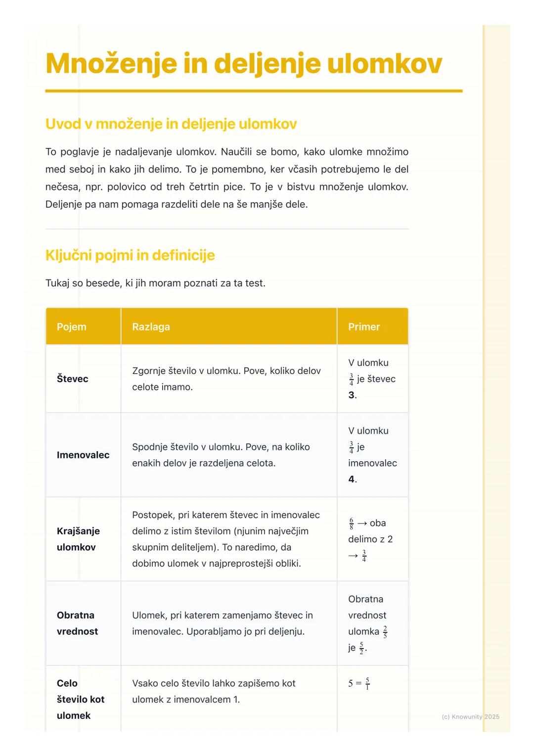 # Množenje in deljenje ulomkov

Uvod v množenje in deljenje ulomkov

To poglavje je nadaljevanje ulomkov. Naučili se bomo, kako ulomke množi