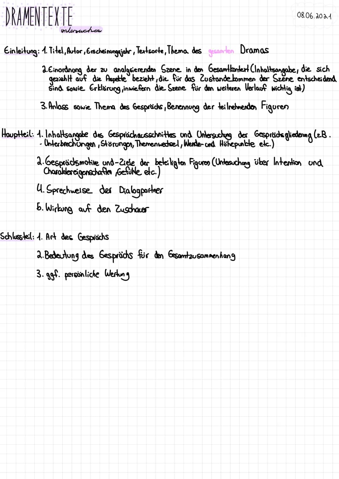 DRAMENTEXTE
Einleitung: 1. Titel, Autor, Erscheinungsjahr, Textsorte, Thema des gesamten Dramas
untersucher
2.Einordnung der zu analysierend