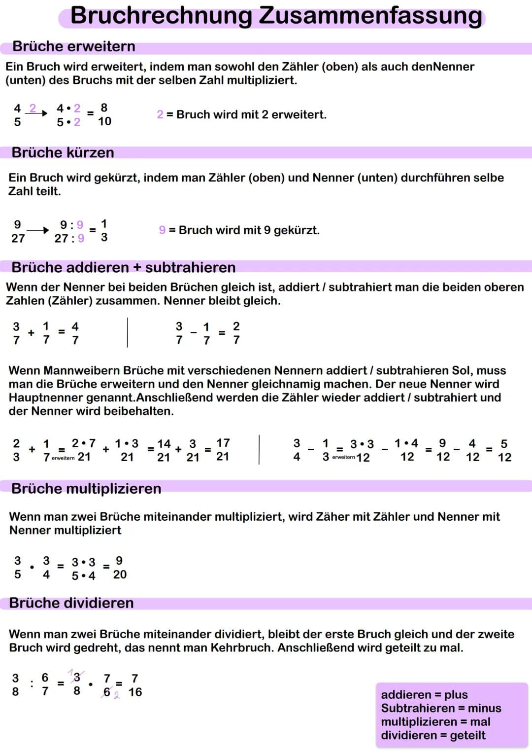 Definition
Ein Bruch stellt eine Division dar.
Echter Bruch
5-
7-
8
|
2
Unechter Bruch
Arten von Brüchen
1
Zahl
▬
Zähler
Gemischter Bruch
2
