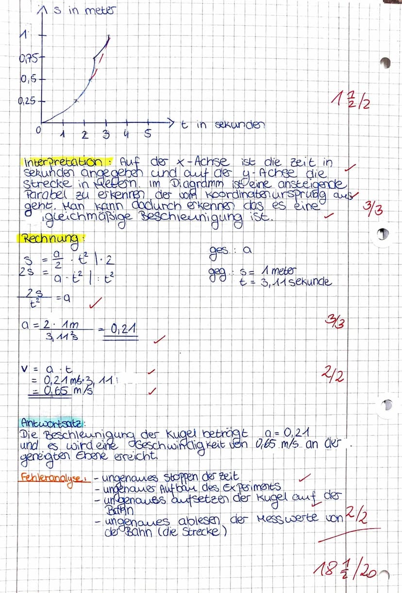 Aufgabe:
Nimm das t-s Diagramm für eine Kugel auft, die eine geneigte
Ebene hinter rout.
Interpretiere das Diagramm!
Berechne die Beschleuni