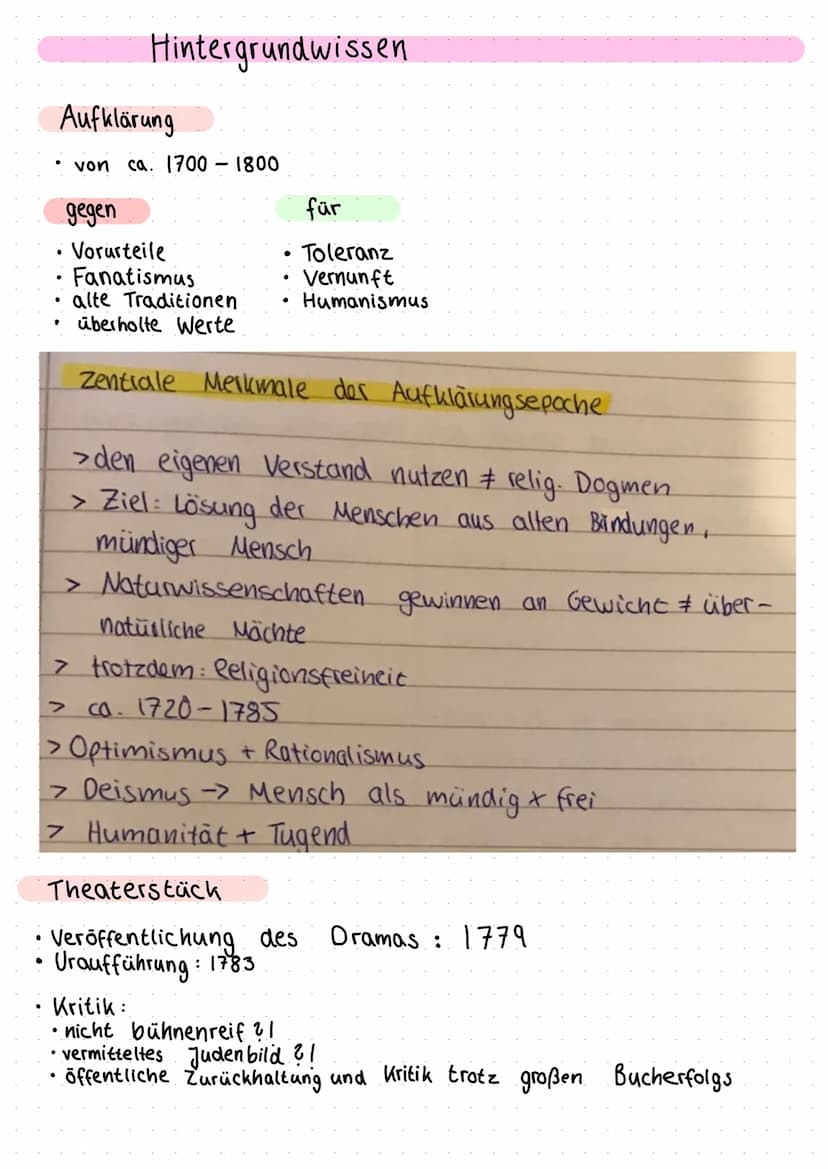 Nathan der Weise ●
●
Aufklärung
von ca. 1700-1800
gegen
Vorurteile
Fanatismus
.
•
Hintergrundwissen
•
●
für
Toleranz
Vernunft
Humanismus
alt
