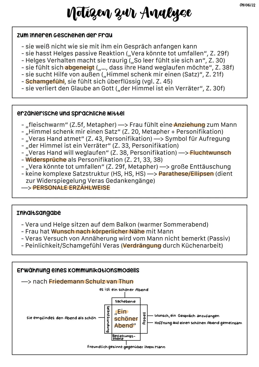 Notizen zur Analyse
zum inneren Geschehen der Frau
sie weiß nicht wie sie mit ihm ein Gespräch anfangen kann
- sie hasst Helges passive Reak