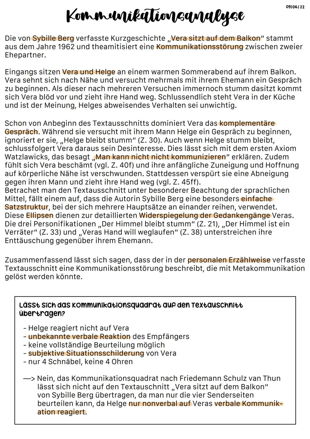 Notizen zur Analyse
zum inneren Geschehen der Frau
sie weiß nicht wie sie mit ihm ein Gespräch anfangen kann
- sie hasst Helges passive Reak