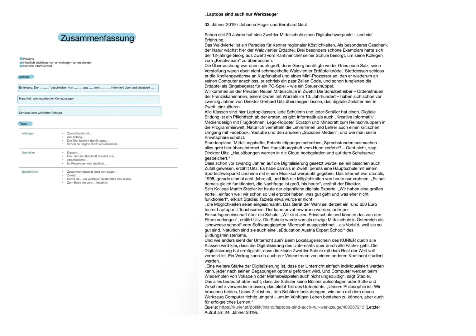 Kriterium Zusammenfassung Erörterung Leserbrief
Zeit
Präsens
Präsens
Publikum
Leserschaft
Stil
eigene
Meinung?
Hortanzahl 270-330
Überschrif