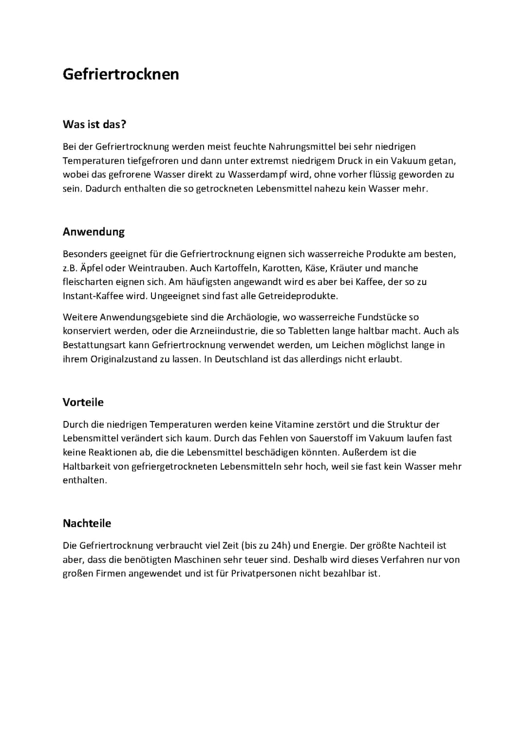 Konservierungsmethoden - Gefriertrocknen und Trocknen