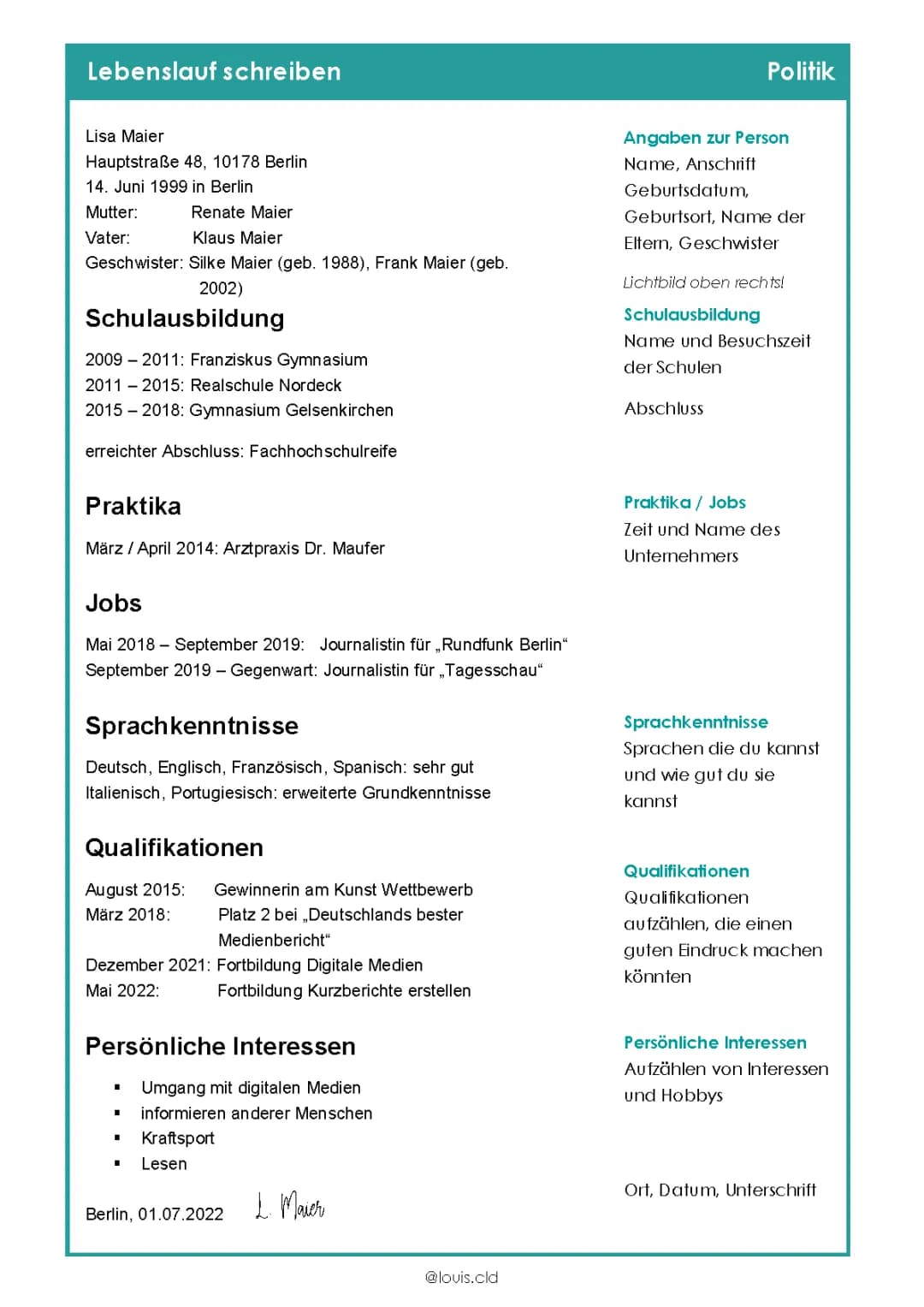 Lebenslauf schreiben