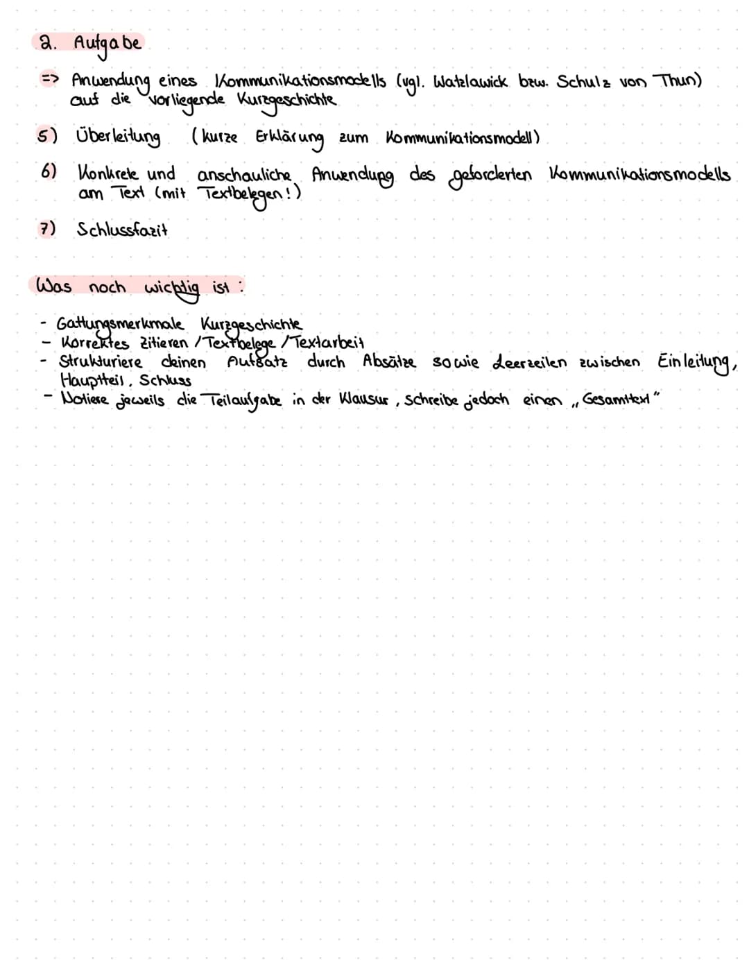 KOMMUNIKATION
Kommunikation in Kurzgeschichten untersuchen
Wichtig: Beachte die genaue Aufgabenstellung! TATTE-Satz
T-Titel
A - Autor
T-Text