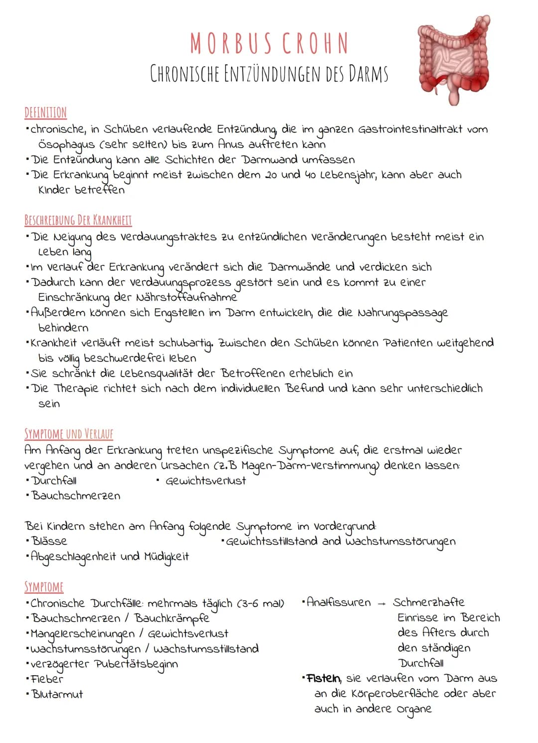 MORBUS CROHN
CHRONISCHE ENTZÜNDUNGEN DES DARMS
DEFINITION
*chronische, in Schüben verlaufende Entzündung, die im ganzen Gastrointestinaltrak