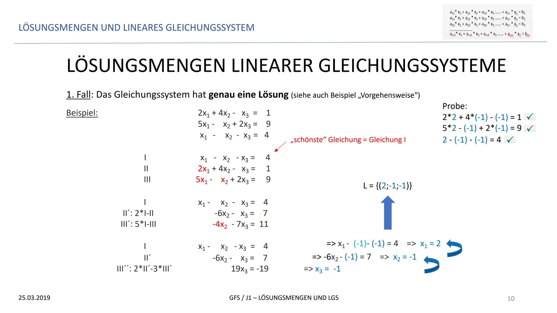 LÖSUNGSMENGEN UND LINEARES GLEICHUNGSSYSTEM
GFS
LÖSUNGSMENGEN UND LINEARES GLEICHUNGSSYSTEM
25.03.2019
*
a11 X₁ + a12X₂ + a13 * X3
*
a21 X₁ 