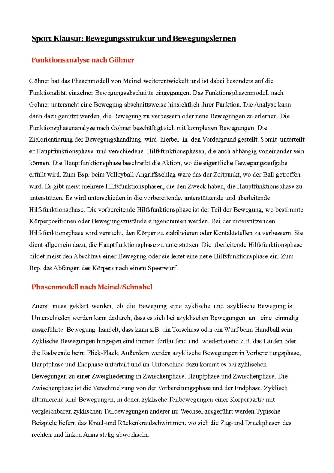 Bewegungslernen & Bewegungsstruktur Sport Lk