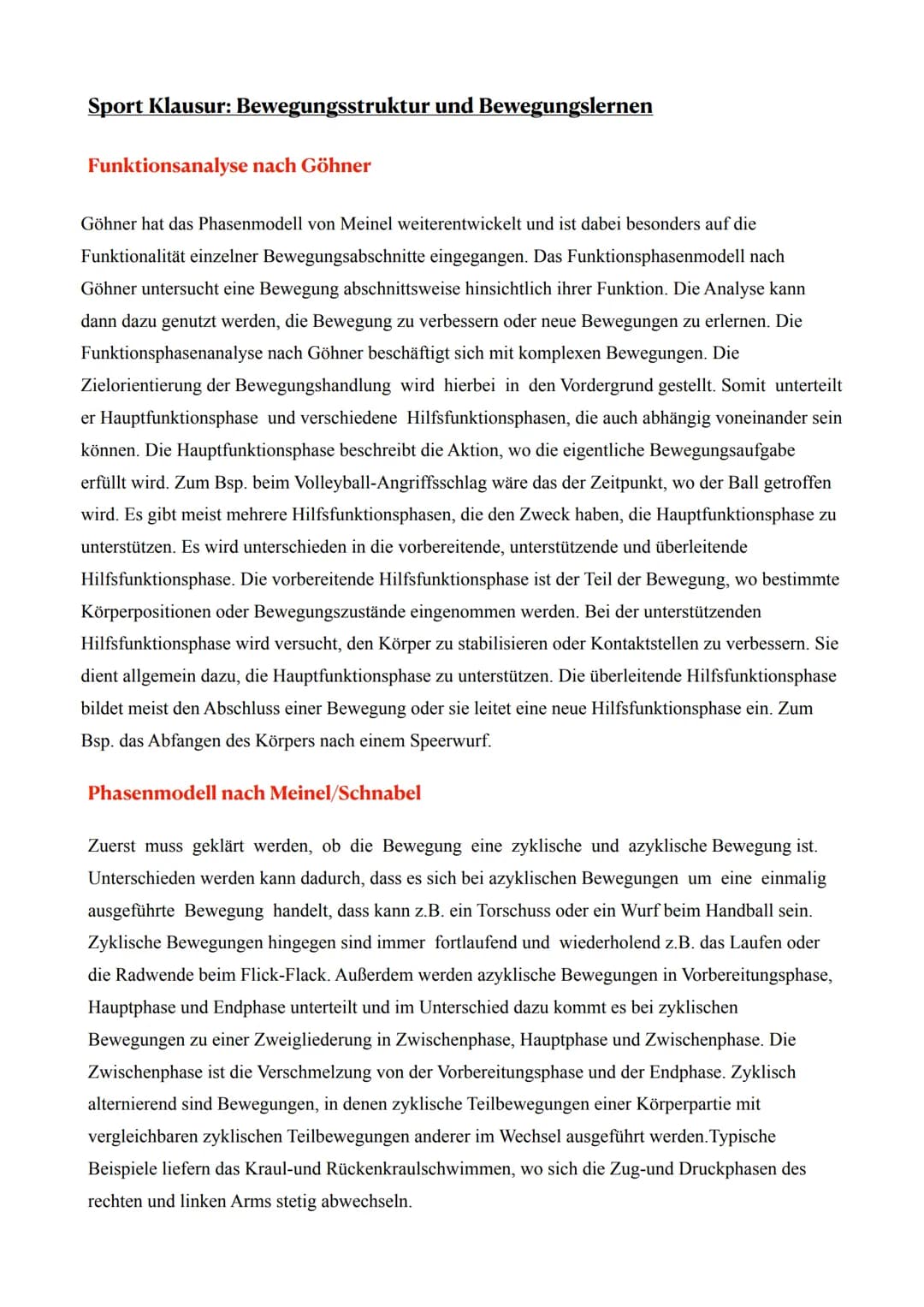 Sport Klausur: Bewegungsstruktur und Bewegungslernen
Funktionsanalyse nach Göhner
Göhner hat das Phasenmodell von Meinel weiterentwickelt un