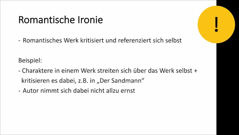 Literaturepoche
Romantik
||||
Fach: Deutsch
Klasse: 10 GLIEDERUNG
X
! Begriff
,,Roman" und ,,Romanze“ = abenteuerliche, phantastische,
erfun