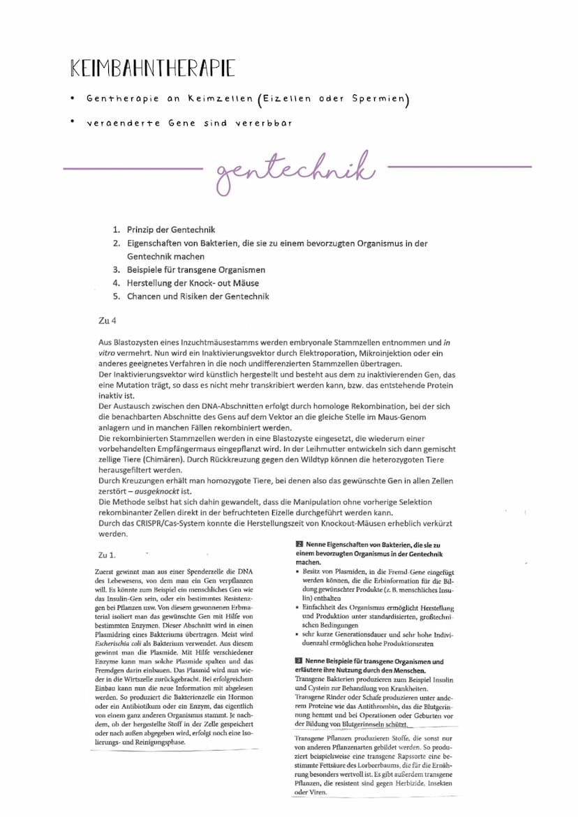 Gentherapie
Einschleusen von therapeutisch wirkendem genetischen Material
in einen Organismus
bei genetisch bedingten Krankheiten Krankheits