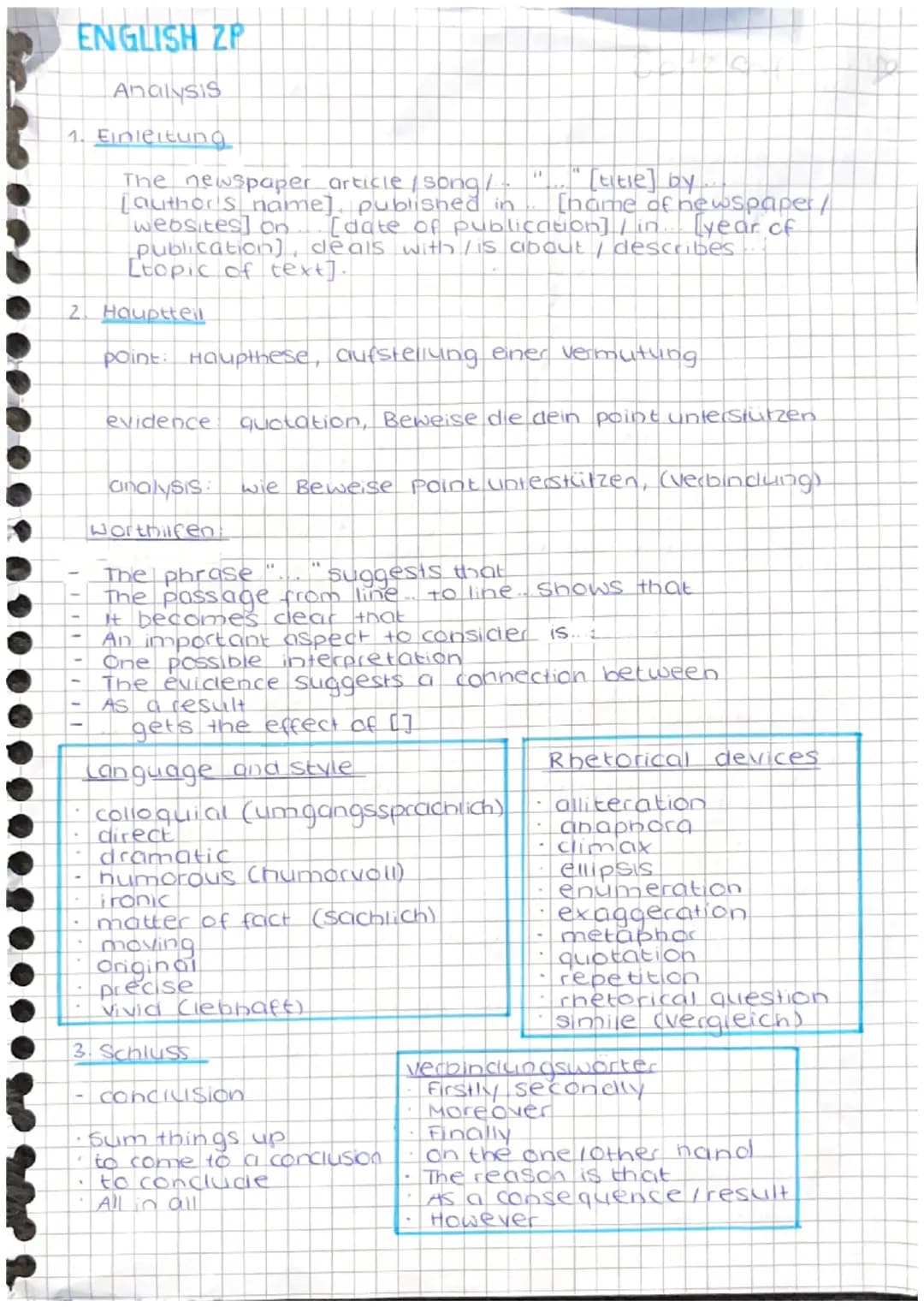 ENGLISH ZP
Analysis
1. Einleitung
"
The newspaper article /song/- "[title] by
author's name], published in [name of newspaper/
websites] on 