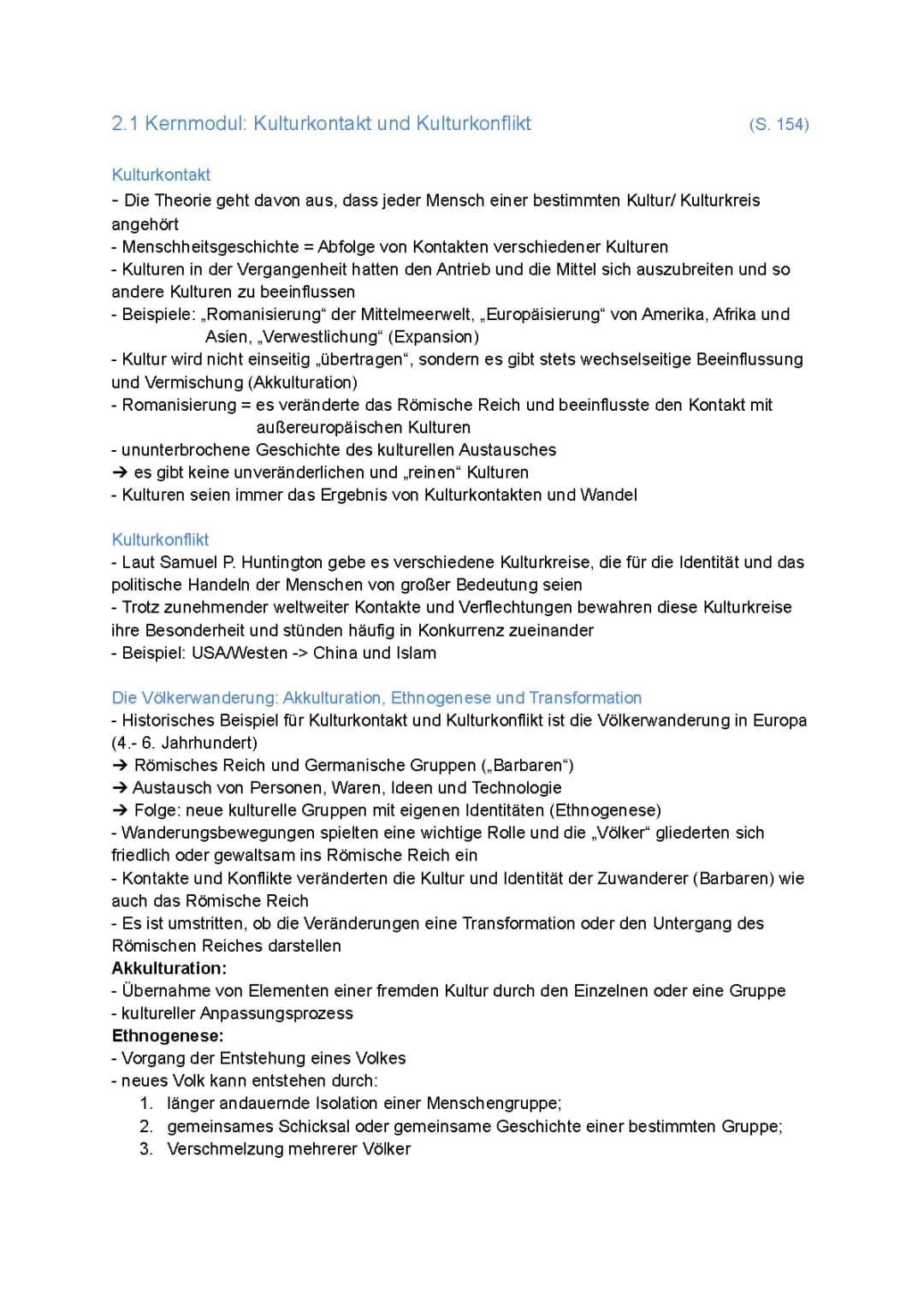 Kernmodul 2: Kulturkontakt und Kulturkonflikt, Transformationsprozesse und Migration